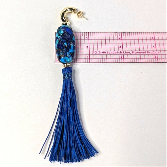 Kendra Scott Insley Statement Drop Earrings Blue Bronze Lapis Blue Tibetan Cord - Picture 6 of 7